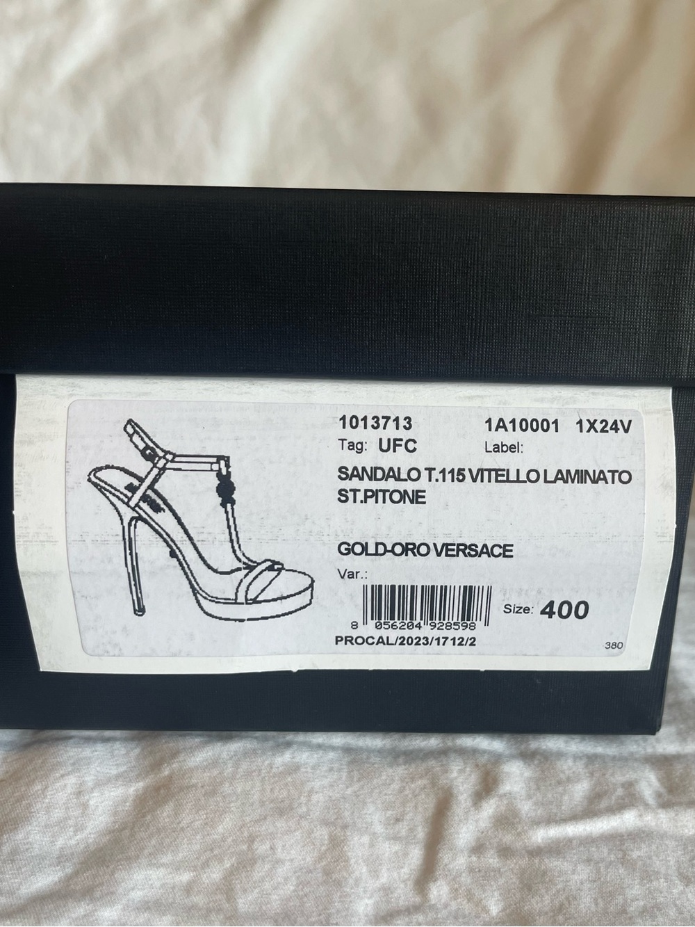 Versace Metallic Gold Snake-Embossed T-Strap Sandals - Picture 8 of 8
